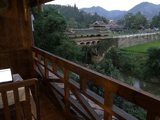 Each room has a balcony with a clear view of the two wind and rain bridges.