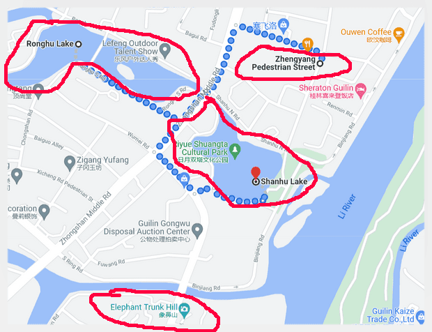 Stroll around Shanhu Lake and Ronghu Lake in Guilin (Tips, Photos & Map)