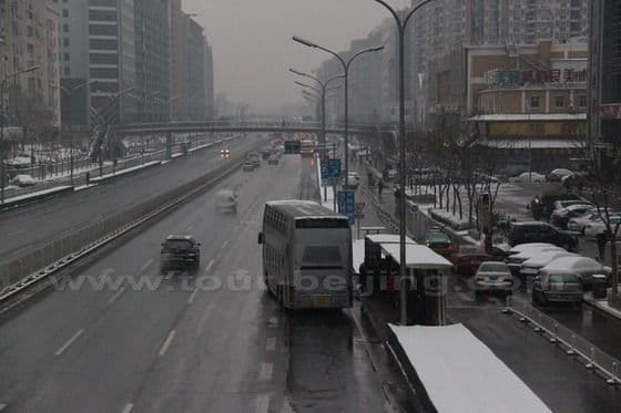 The snow on the main roads have melted partly due to the anti-freezing agent and the wet snow.