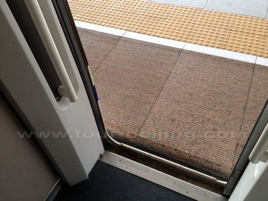 The train is at a high level platform